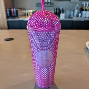 Pink Studded Tumbler with Straw